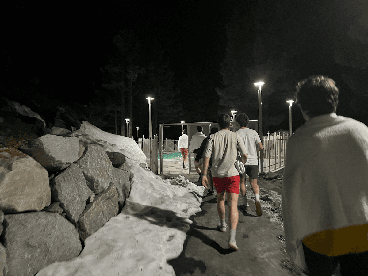 A walk with the team at night in Lake Tahoe